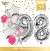 Cijfer Ballon 98 Jaar Zilver Roze White Pearl Boeket * Hoera 98 Jaar Verjaardag Decoratie Set van 15 Ballonnen * 80 cm Verjaardag Nummer Ballon * Snoes * Verjaardag Versiering * Verjaardag Decoratie * Silver Pink Pearl White* Nummer Ballon 98