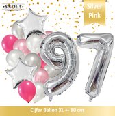 Cijfer Ballon 97 Jaar Zilver Roze White Pearl Boeket * Hoera 97 Jaar Verjaardag Decoratie Set van 15 Ballonnen * 80 cm Verjaardag Nummer Ballon * Snoes * Verjaardag Versiering * Verjaardag Decoratie * Silver Pink Pearl White* Nummer Ballon 97