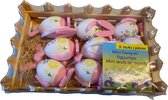 9 mini hang ei-figuurtjes - paashangers - roze - in houten kistje - paasversiering - paasdecoratie - Pasen - paaseieren - set van 9