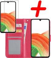 Samsung Galaxy A33 Hoesje Bookcase Met Screenprotector - Samsung Galaxy A33 Case Hoes Cover - Samsung Galaxy A33 Screenprotector - Donker Roze