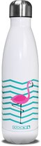 RVS thermosfles - wit / roze / hemelsblauw - Flamingo -500 ml - waterfles - drinkfles - sport