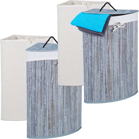 2x wasmand bamboe hoek, opvouwbare wasbox, volume van 60 L