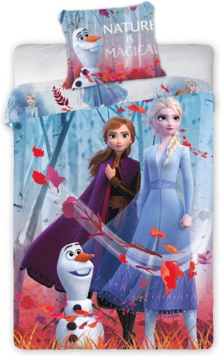 KD® - Frozen, Elsa & Anne & Olaf Nature Is Magical - Dekbedovertrek - Eenpersoons - 140 x 200 cm - Katoen