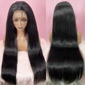Hairfever Braziliaanse 33x10 cm Lace Wig - Stijl Haar - Pruiken Voor Dames -  100% Human Hair - 250% Density - Zwart - Haar Lengte: 51 cm