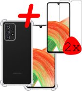 Hoes Geschikt voor Samsung A33 Hoesje Shock Proof Case Hoes Siliconen Met 2x Screenprotector - Hoesje Geschikt voor Samsung Galaxy A33 Hoes Cover Shockproof - Transparant