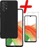 Hoes Geschikt voor Samsung A33 Hoesje Siliconen Back Cover Case Met Screenprotector - Hoesje Geschikt voor Samsung Galaxy A33 Hoes Cover Hoesje - Zwart