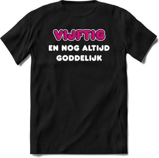 50 Jaar Goddelijk - Feest kado T-Shirt Heren / Dames - Wit / Roze - Perfect Verjaardag Cadeau Shirt - grappige Spreuken, Zinnen en Teksten. Maat 3XL