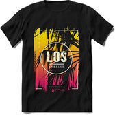 Los Angeles | TSK Studio Zomer Kleding  T-Shirt | Geel - Roze | Heren / Dames | Perfect Strand Shirt Verjaardag Cadeau Maat M