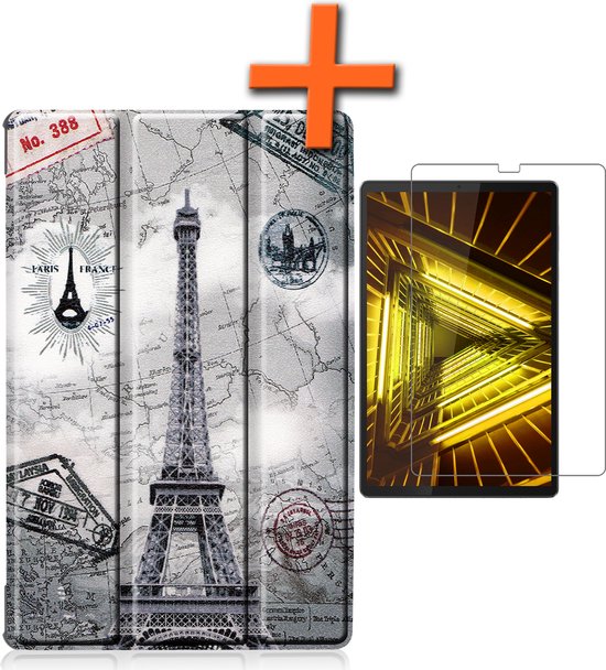 Hoes Geschikt voor Lenovo Tab M10 FHD Plus 2nd Gen Hoes Tri-fold Tablet Hoesje Case Met Screenprotector - Hoesje Geschikt voor Lenovo Tab M10 FHD Plus (2e Gen) Hoesje Hardcover Bookcase - Eiffeltoren