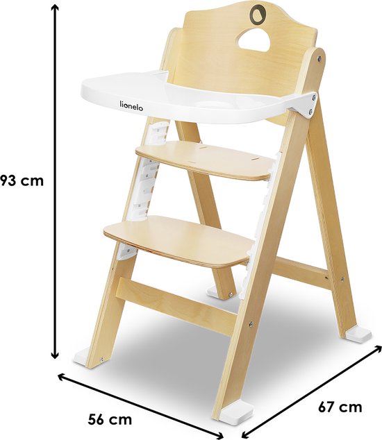 Lionelo Floris - Chaise haute - bois de bouleau - réglage à 4 niveaux - jusqu'à 40kg