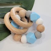 RiFresh | bijtring siliconen kralen | blauw | hout | babyshower kadotip