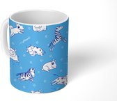 Mok - Koffiemok - Dieren - Patronen - Blauw - Mokken - 350 ML - Beker - Koffiemokken - Theemok