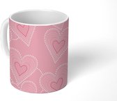 Mok - Koffiemok - Hartjes - Patronen - Roze - Mokken - 350 ML - Beker - Koffiemokken - Theemok