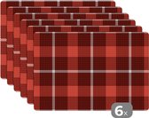 Placemat - Placemats kunststof - Schotse ruit - Plaid - Rood - Patronen - 45x30 cm - 6 stuks - Hittebestendig - Anti-Slip - Onderlegger - Afneembaar