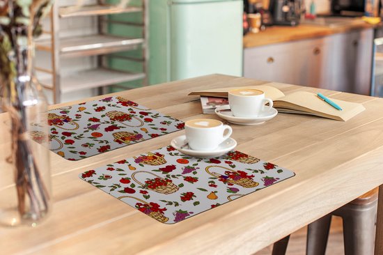 Set de Table - Napperons en Plastique - Panier - Fruits - Motifs - 45x30 cm - 6 pièces - Résistant à la Chaleur - Antidérapant - Pad - Amovible