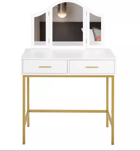 COSTWAY 2-in-1 kindermake-uptafelset, kaptafel met drievoudig inklapbare spiegel en lade, prinsessen make-uptafel met make-upkruk, make-upcommode kindertafel voor kinderen en meisjes (ananas