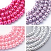 Parels 4mm, Glas – Wit, Roze, Fuchsia en Lila – Mix van ongeveer 840 kralen – Glasparels – 4mm kralen – Zelf sieraden maken voor kinderen en volwassenen – DIY
