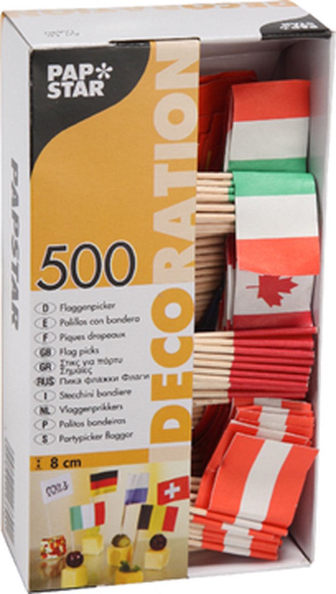 Papstar - Vlagprikkertjes Internationaal - 8 cm - 500 stuks