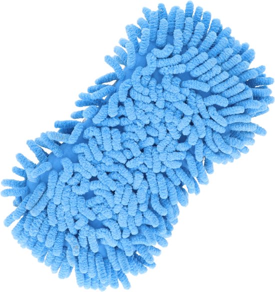 Blauwe spons met een gaas- en microvezeloppervlak.