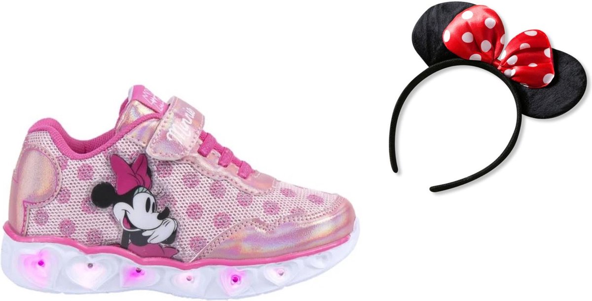 Disney - Minnie Mouse - Sneakers licht roze met lichtjes - maat 27 - met haarband