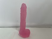 Zeep in penis/piemel vorm kleur roze transparant geur roos 11 cm hoog