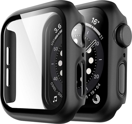 Geschikt voor Apple Watch 4/5/6 40mm Hoesje - Case Zwart + Screenprotector - Cover Glas