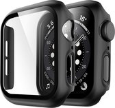 Geschikt voor Apple Watch 4/5/6 44 mm Hoesje - Case Zwart + Screenprotector - Cover Glas