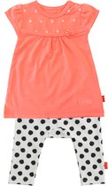 BESS - kledingset - 2delig - Jurkje Coral Oranje geborduurd - Legging wit met dots - Maat 50