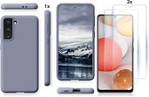 Hoesje Geschikt Voor Samsung Galaxy S21 Plus Hoesje Soft Nano Silicone Backcover Gel Antraciet Grijs Met 2x Glazen Screenprotector