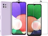 Hoesje Geschikt Voor Samsung Galaxy A22 4G Hoesje Soft Nano Silicone Backcover Gel Lila Paars Met 2x Glazen Screenprotector