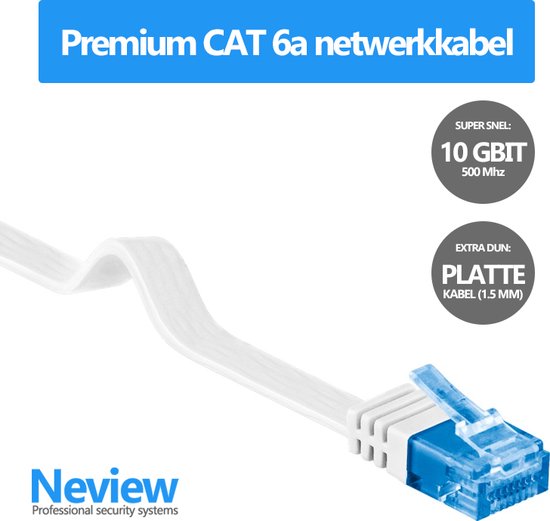 Neview - 1 meter premium platte UTP kabel - CAT 6a - 10 Gbit - 100% koper -  Wit -... | bol.com