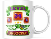 Verjaardag Mok level 34 unlocked | Verjaardag cadeau | Grappige Cadeaus | Koffiemok | Koffiebeker | Theemok | Theebeker