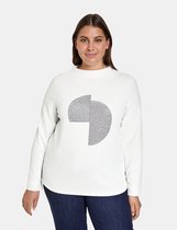 SAMOON Dames Longsleeve met strassteentje Offwhite-56