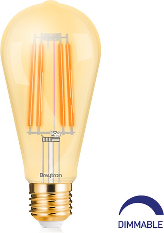 Braytron Advance 6W Dimbare LED Lamp Filament E27 ST64 2200K Warm Wit
