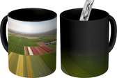 Magische Mok - Foto op Warmte Mokken - Koffiemok - Luchtfoto van een tulpenvelden - Magic Mok - Beker - 350 ML - Theemok