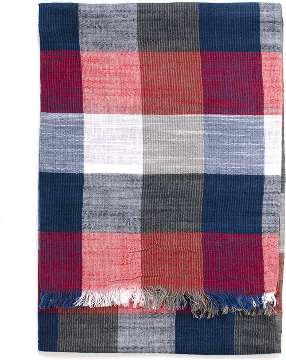 Mooie Sjaal - Zomer Sjaal - Geblokte Sjaal - 100% Katoenen Sjaal - Rood/Groen/Blauw/Witte sjaal