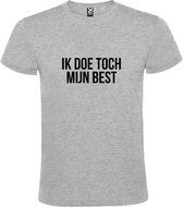 Grijs  T shirt met  print van "Ik doe toch mijn best. " print Zwart size S