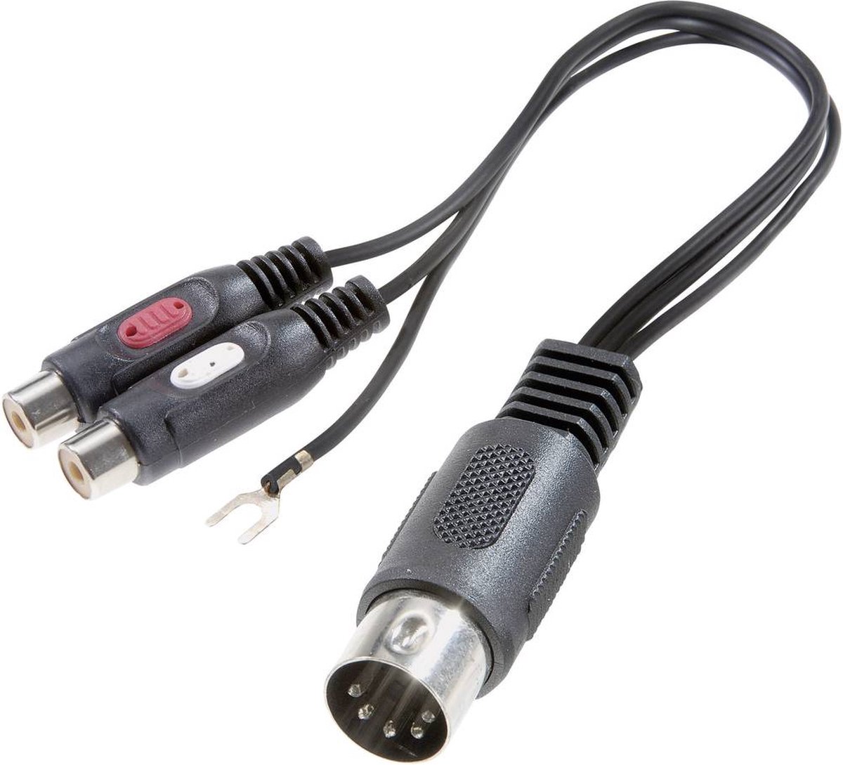 Adaptateur DIN 5 broches Stéréo mâle / 2 x RCA femelle, souple, par