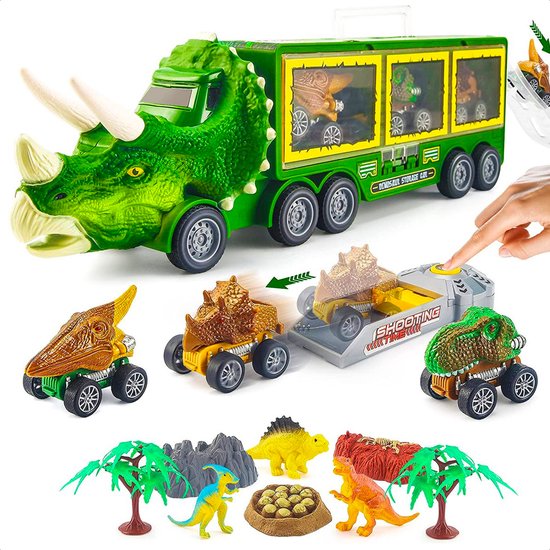 Fidgy - Dinosaurus Speelgoed Multifunctioneel - Dino Truck - Inclusief Attributen - Auto Speelgoed Jongens - Groen