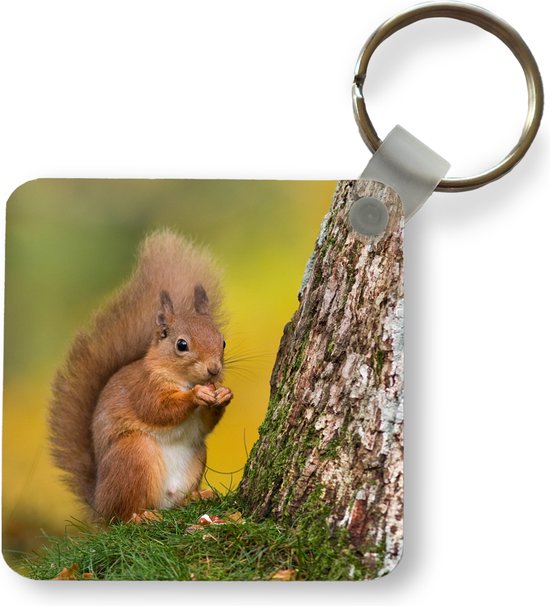Sleutelhanger - Uitdeelcadeautjes - Rode eekhoorn naast de boom - Plastic