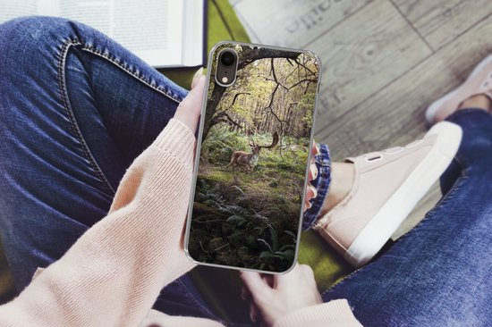 Coque de téléphone compatible avec iPhone XR - Animal de la forêt - Cerf - Soleil - Coque en Siliconen