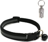 Kattenhalsband met adreskoker en belletje - Reflecterend - Verstelbaar - 19 / 32 cm - Halsband kat - Kattenbandje - Cat - Kitten - Katten halsband - Zwart