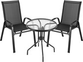 Loft Home 3-delige Tuinset | 2 Tuinstoelen | 1 Bijzettafel | Tuintafel | Set Van 2 | Buiten | Zithoek Tuin | Modern | Zwart/Grijs