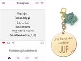 Sleutelhanger en kaartje JUF | groen | instagram | jij bent de liefste | liefste juf | topjuf | einde schooljaar | cadeau