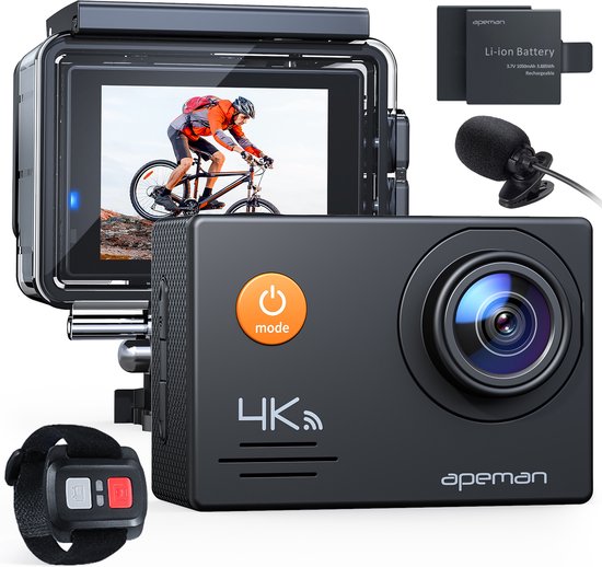 Apeman 4k 20MP action camera – 40m waterdicht – wifi – microfoon kit