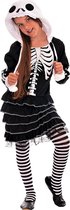 Everygoods Schattig Skelet Kostuum Kinderen Meisjes Zwart Wit Incl. Jurk Met Capuchon - Maat: 122-128 - Carnavalskleding Kinderen