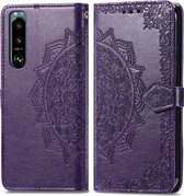 Sony Xperia 5 III Hoesje - Mobigear - Mandala Serie - Kunstlederen Bookcase - Paars - Hoesje Geschikt Voor Sony Xperia 5 III