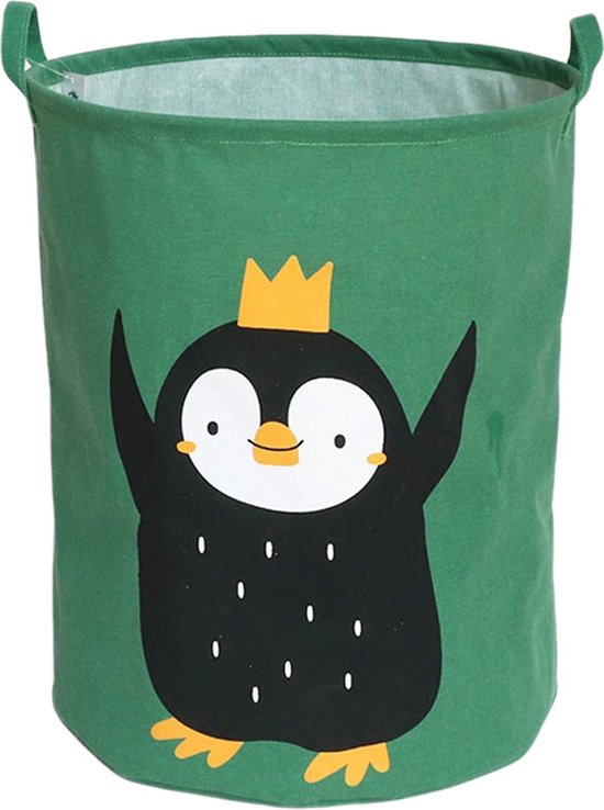 By Baboo Pinguin Opbergmand Kinderkamer - 40cm x 50cm - Groen