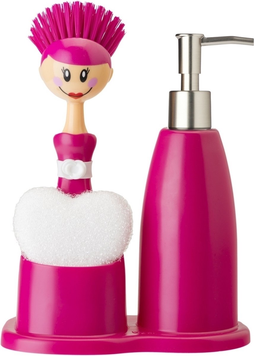 Vigar Dolls - Set spoelbak met zeepdispenser, kunststof, wit/magenta 8036