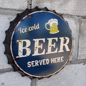 Metalen Bierdop Ophangbord "Ice Cold Beer Served Here" 35 cm